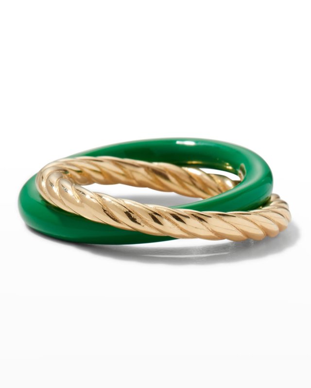 Gold-Tone Sterling Silver Ring with Enamel, Pea Green